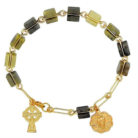 Connemara Marble & Gold Rosary Bracelet
