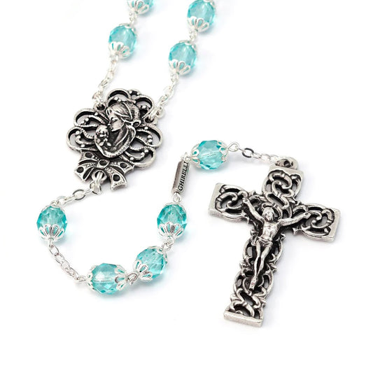 Mary's Motherly Love Turquoise & Silver Rosary
