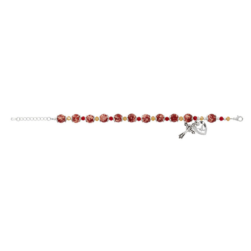 Red Marbeline & Crystal Rosary Bracelet