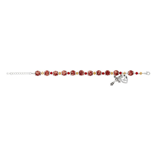 Red Marbeline & Crystal Rosary Bracelet