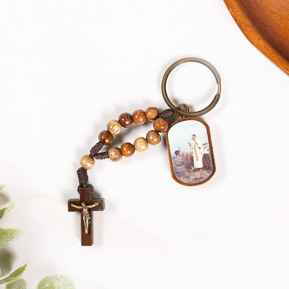 Ven. Emil Kapaun Wooden Dog Tag Rosary Keychain