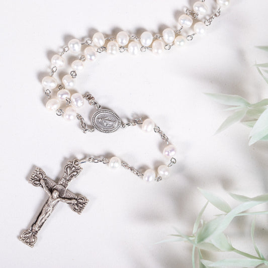 White Freshwater Pearl Rosary