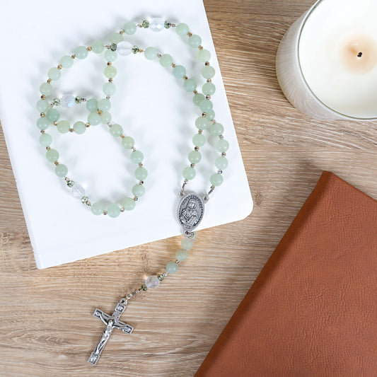 St. Dymphna Matte Jade Rosary