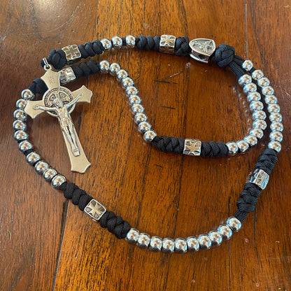 Deluxe Black Paracord & Stainless Steel St. Michael Rosary