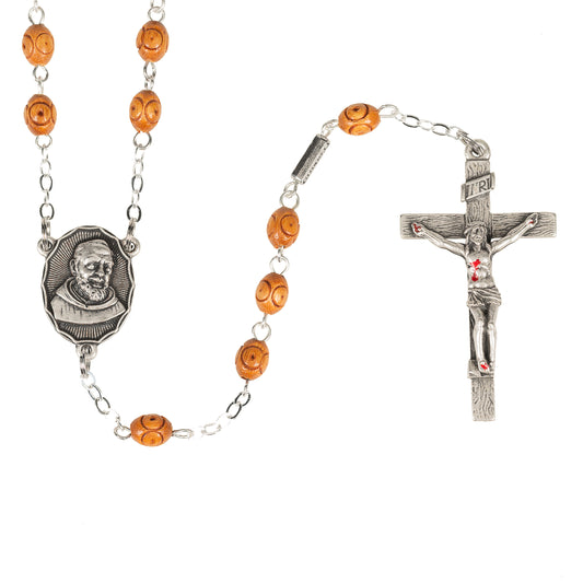 Antique Silver & Wood St. Padre Pio Rosary
