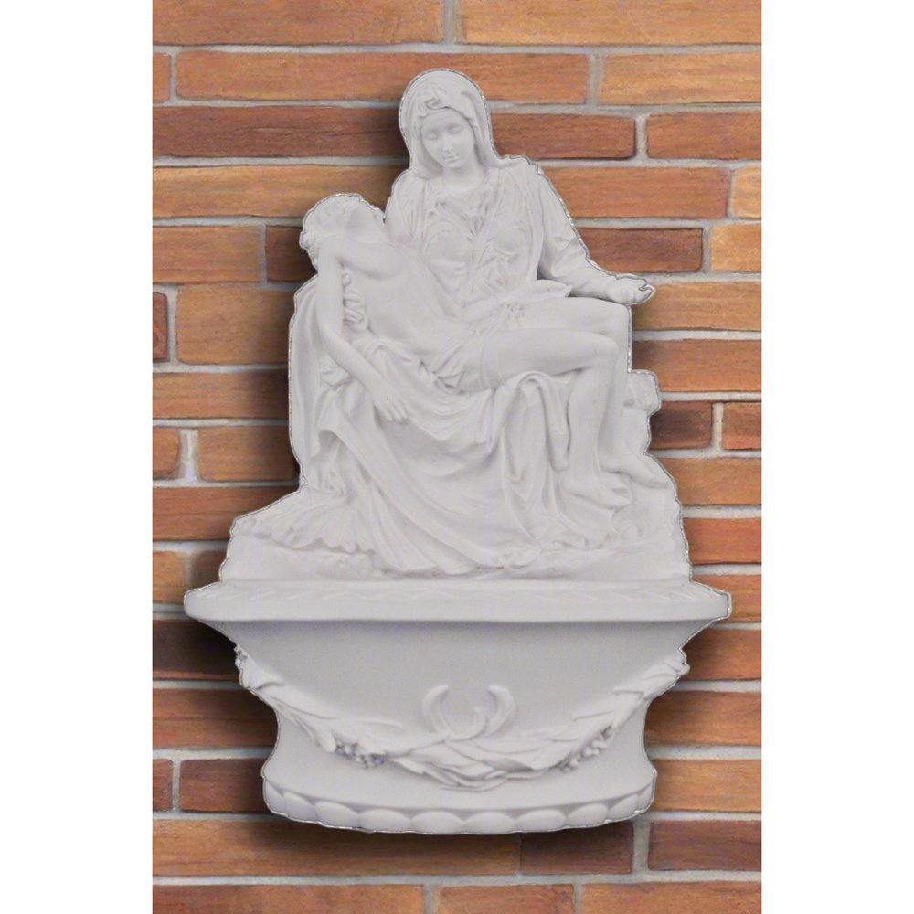 White Bisque Standing or Hanging Pieta Holy Water Font - 8"