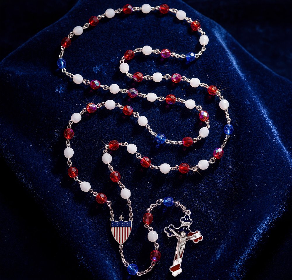Red, White & Blue America 250th Anniversary Commemorative Glass Rosary