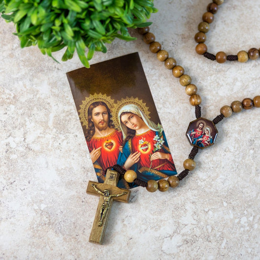 Wooden Two Hearts Rosary