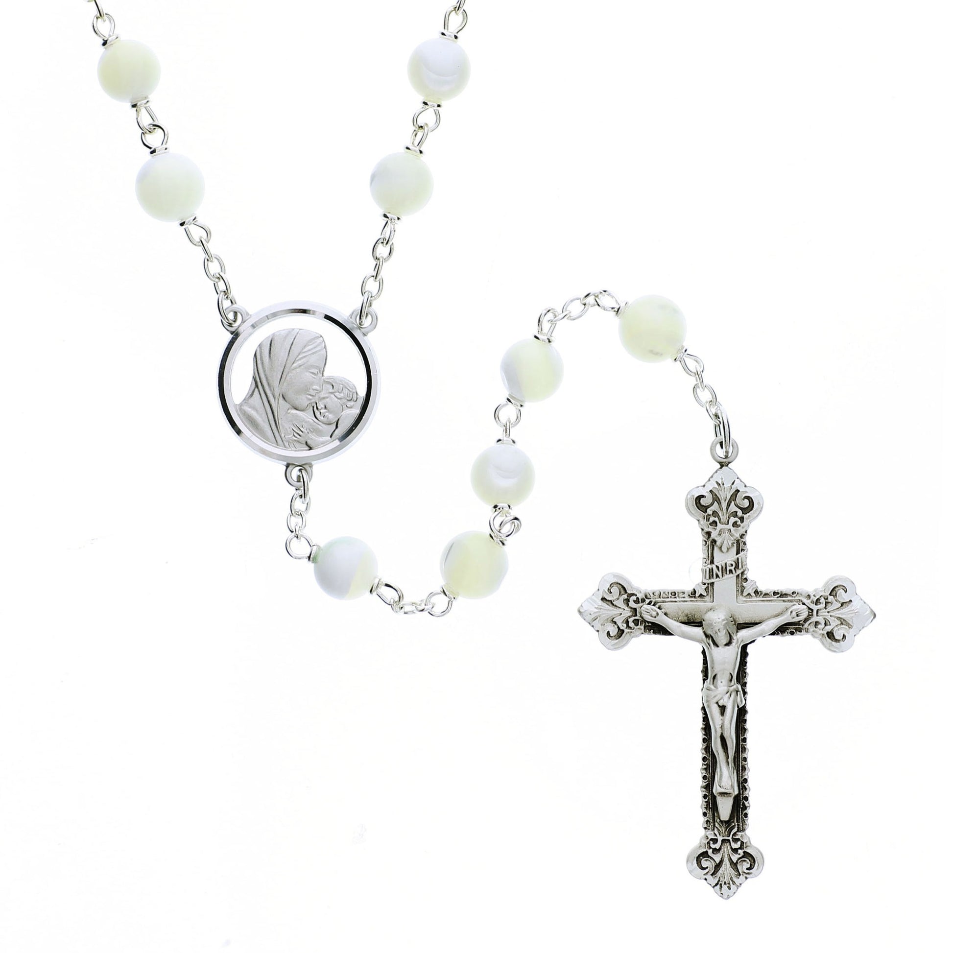 Exquisite Sterling Silver Mother of Pearl Rosary