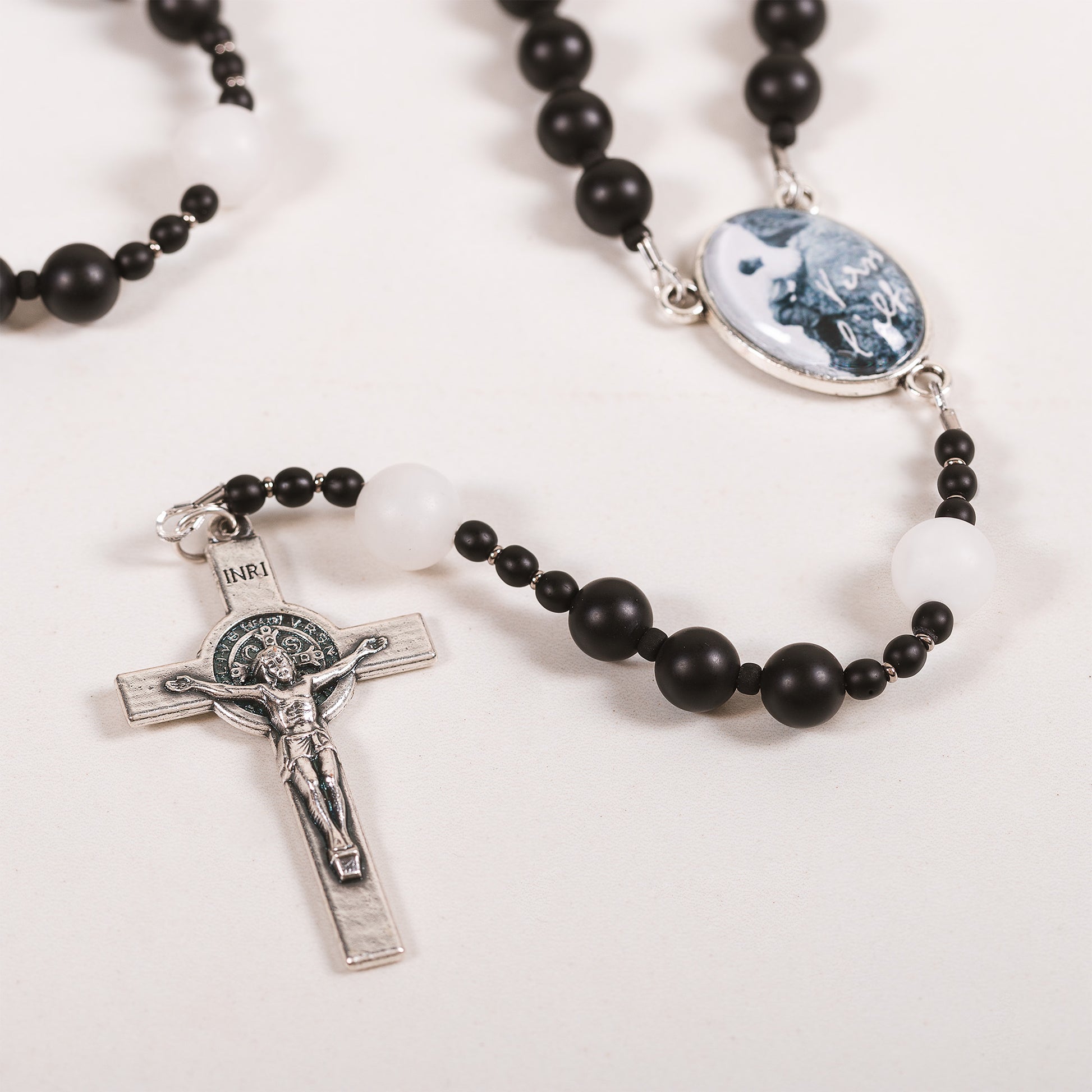 St. Pier Giorgio Frassati Matte Onyx & White Jade Rosary