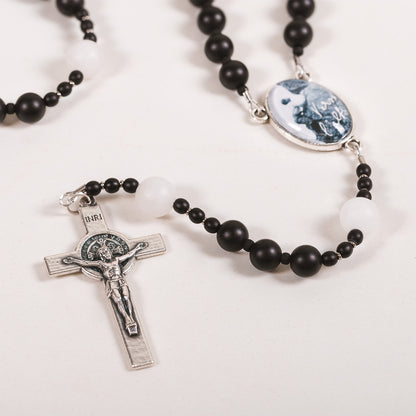 St. Pier Giorgio Frassati Matte Onyx & White Jade Rosary