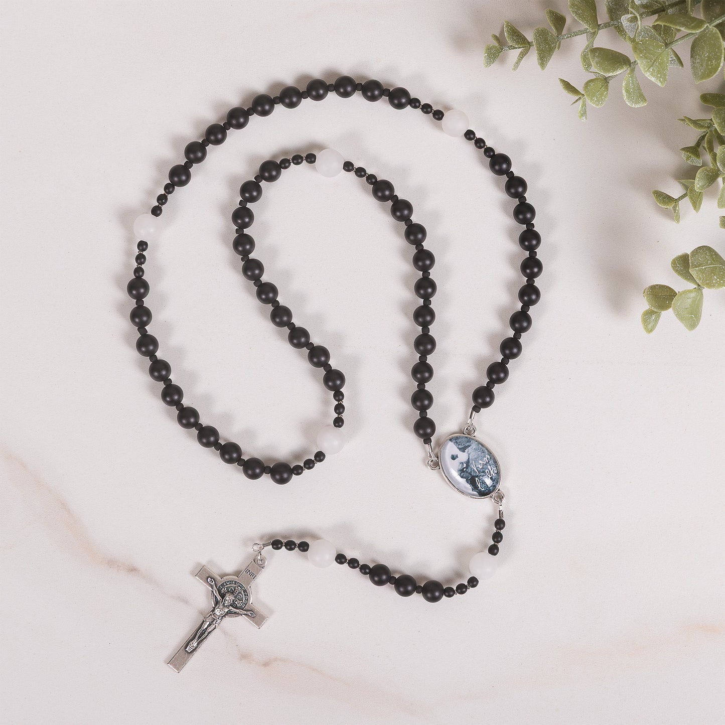 St. Pier Giorgio Frassati Matte Onyx & White Jade Rosary