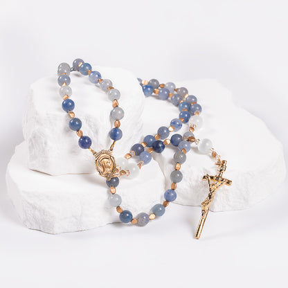 Blue Aventurine & White Cats Eye Mary Mother of God Rosary