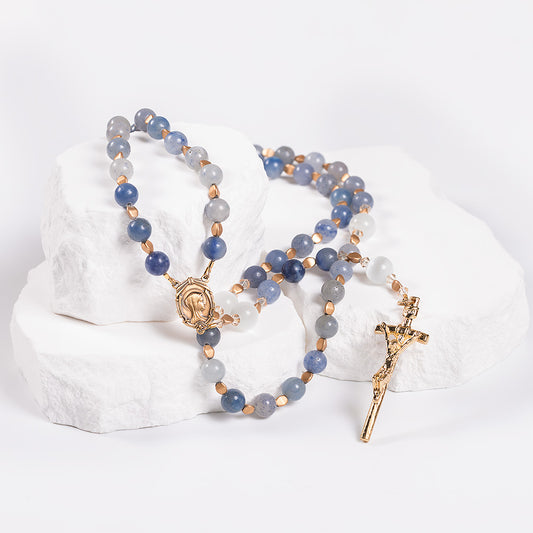 Blue Aventurine & White Cats Eye Mary Mother of God Rosary