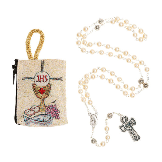 First Communion Rosary with Rosary Pouch