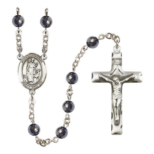 Silver Plated St. Hubert Hematite Rosary