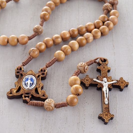 Olive Wood Corded Miraculous Medal Rosary