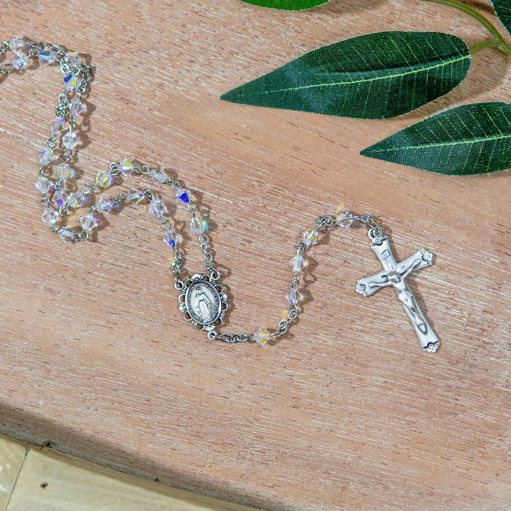Clear Crystal Swarovski Bead Rosary With Sterling Silver Crucifix