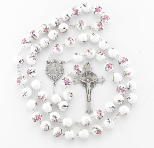 Floral Bead & Pewter Rosary