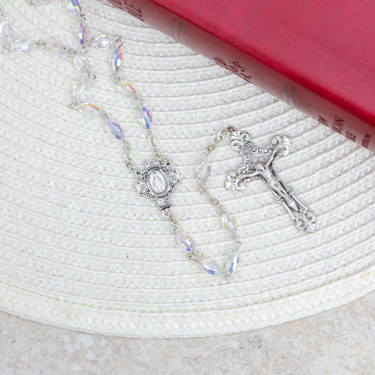 Swarovski Clear Oval Crystal and Sterling Silver Rosary