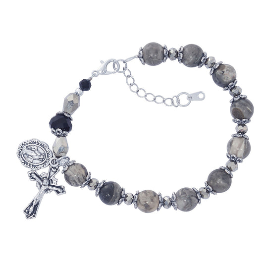 Gray Picasso Stone Rosary Bracelet