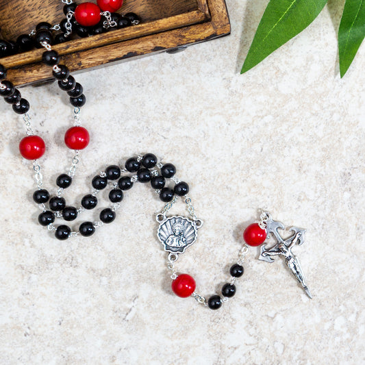 Santiago Red & Black Glass Bead Rosary