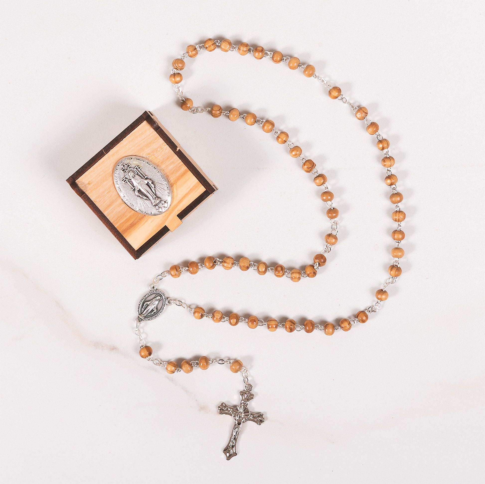 Italian Wood Rosary & St. Benedict Rosary Box