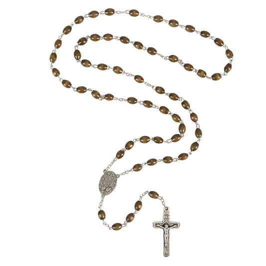 Brown Wood Miraculous Medal Rosary