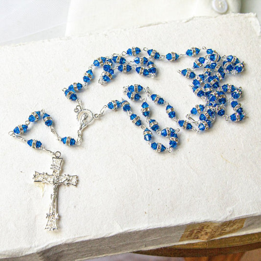 Sterling Silver, Blue and Crystal Swarovski Rosary