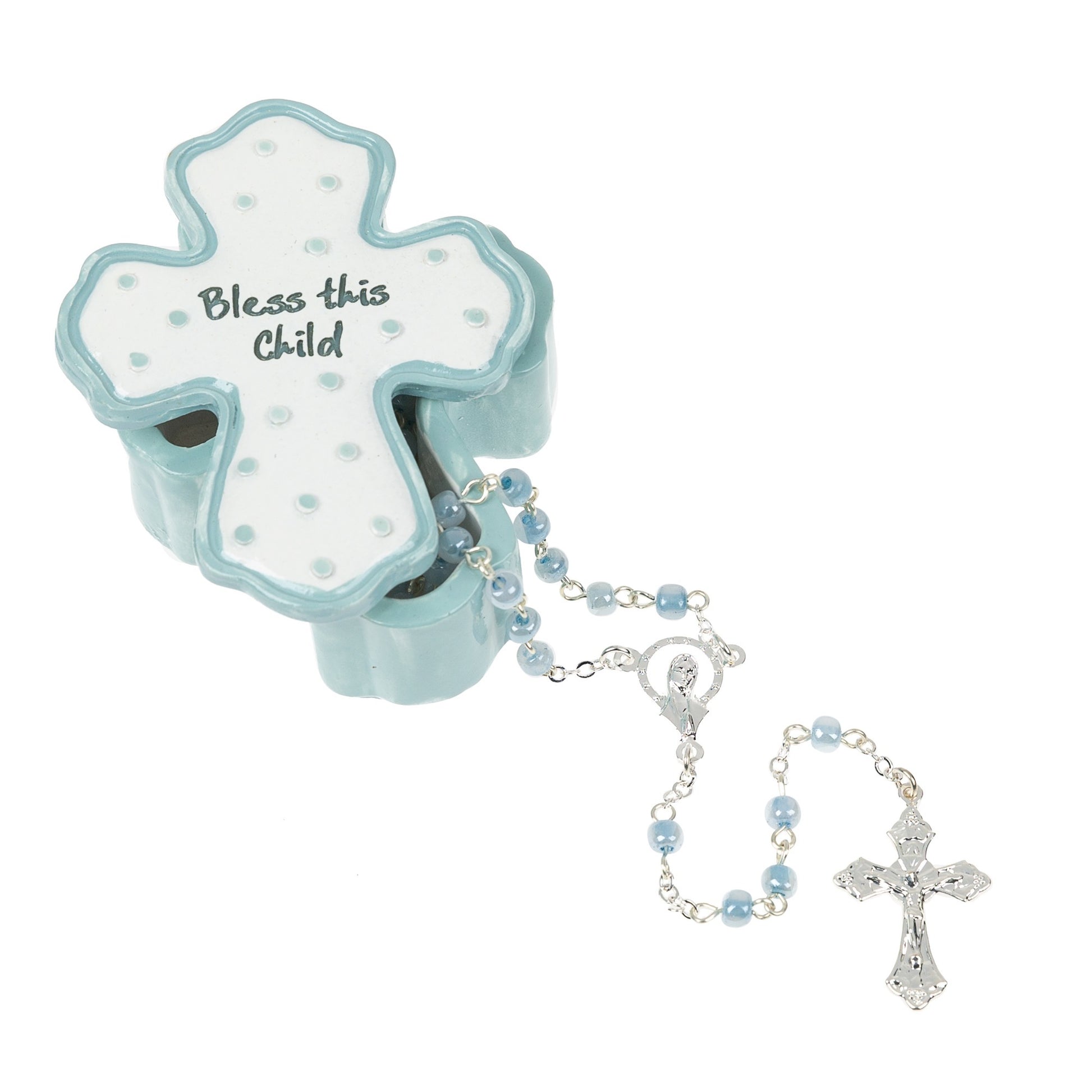 Bless this Child Rosary with Box - Blue