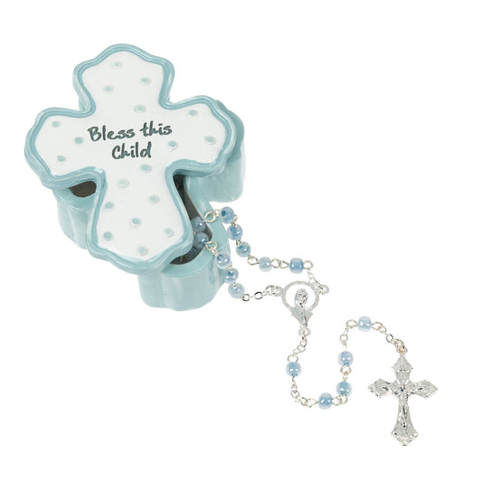 Bless this Child Rosary with Box - Blue
