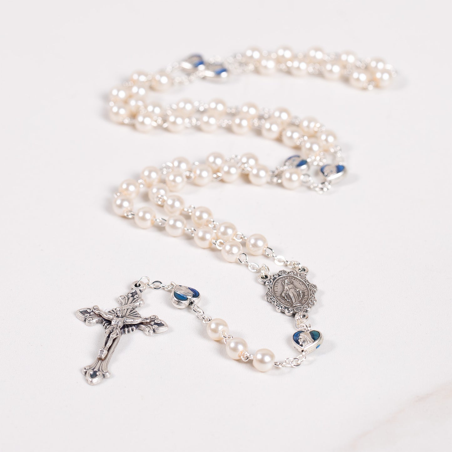 Delicate Glass Pearl & Blue Rosary