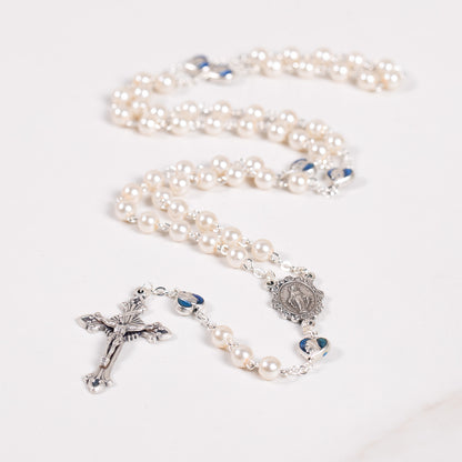 Delicate Glass Pearl & Blue Rosary
