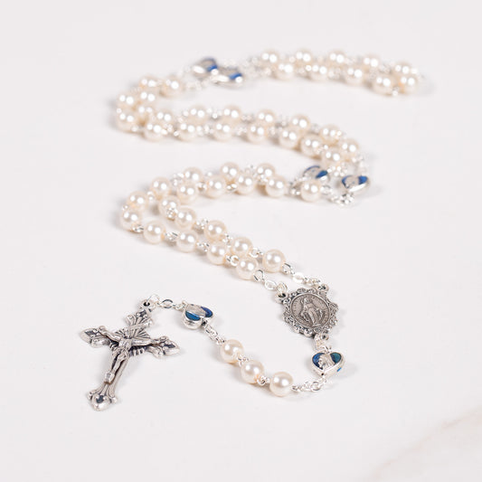 Delicate Glass Pearl & Blue Rosary