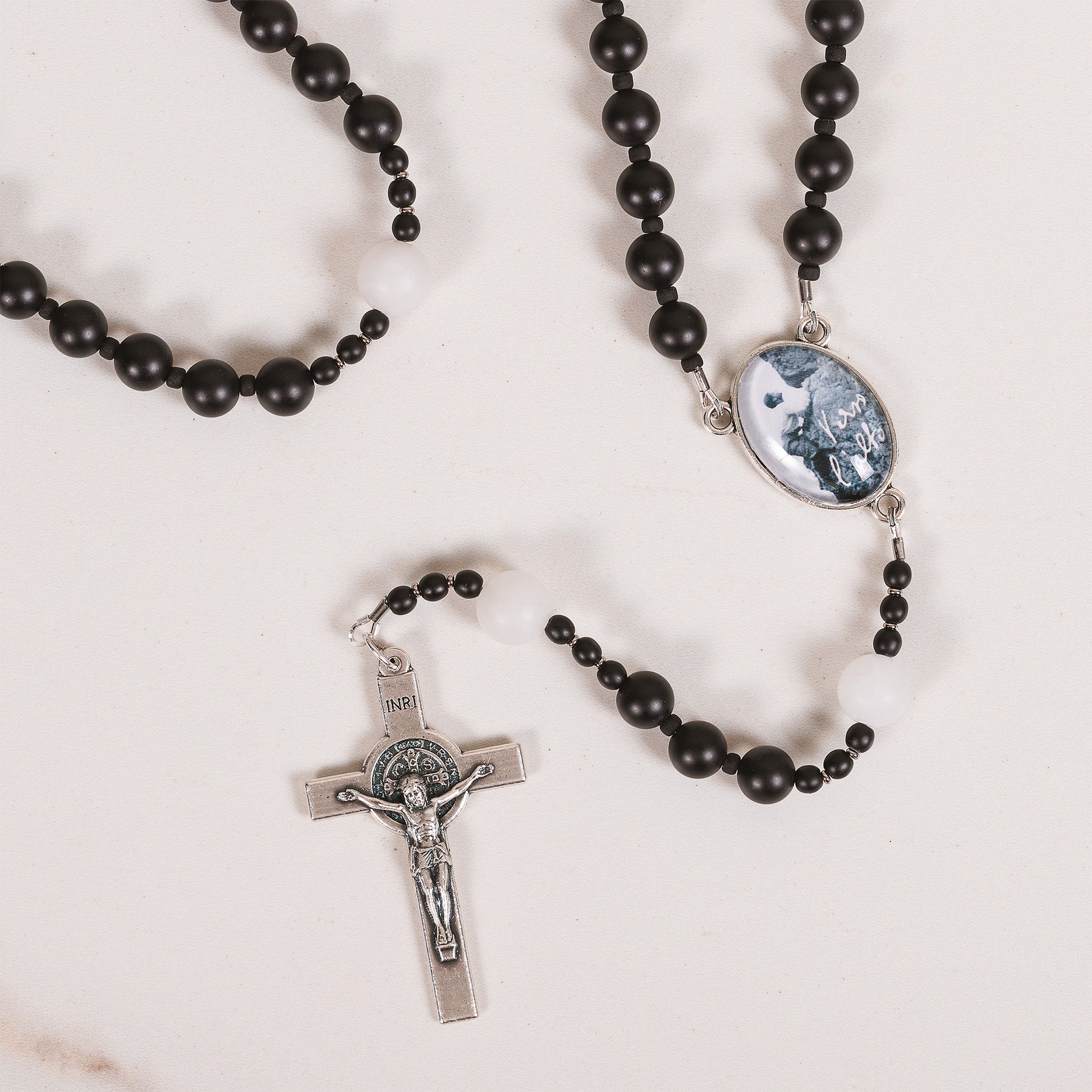 St. Pier Giorgio Frassati Matte Onyx & White Jade Rosary