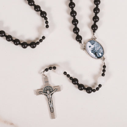 St. Pier Giorgio Frassati Matte Onyx & White Jade Rosary