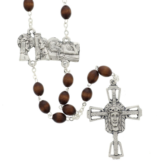 Wood Bead Way of the Cross Rosary