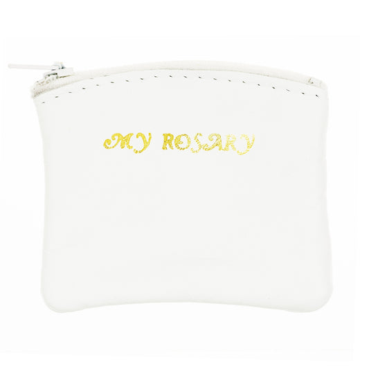 White Leather Rosary Pouch-Medium