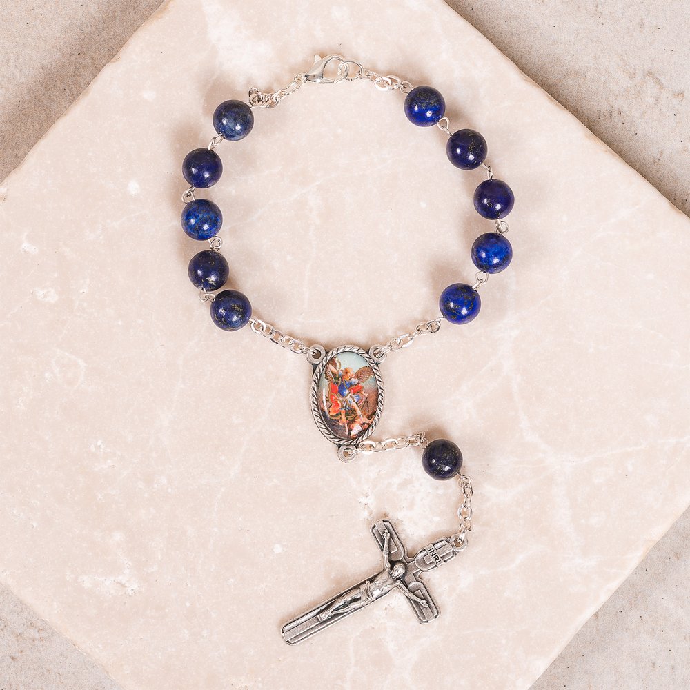 Blue Lapis Gemstone St. Michael Auto Rosary