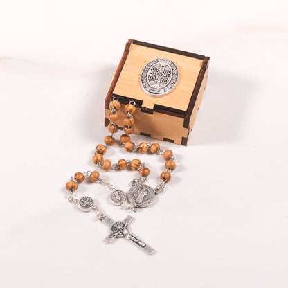 Italian Wood Rosary & St. Benedict Rosary Box