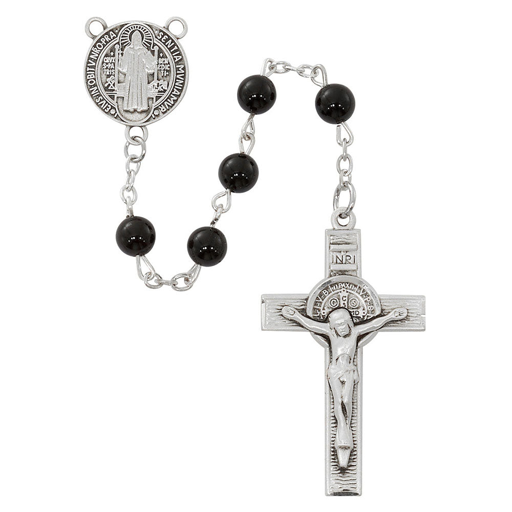 Sterling Silver & Black Onyx St. Benedict Medal Rosary