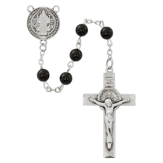 Sterling Silver & Black Onyx St. Benedict Medal Rosary