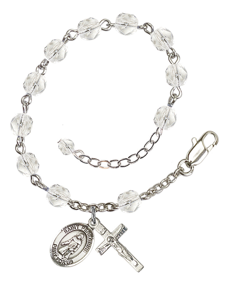 St. Peregrine Laziosi Crystal April Rosary Bracelet 6mm