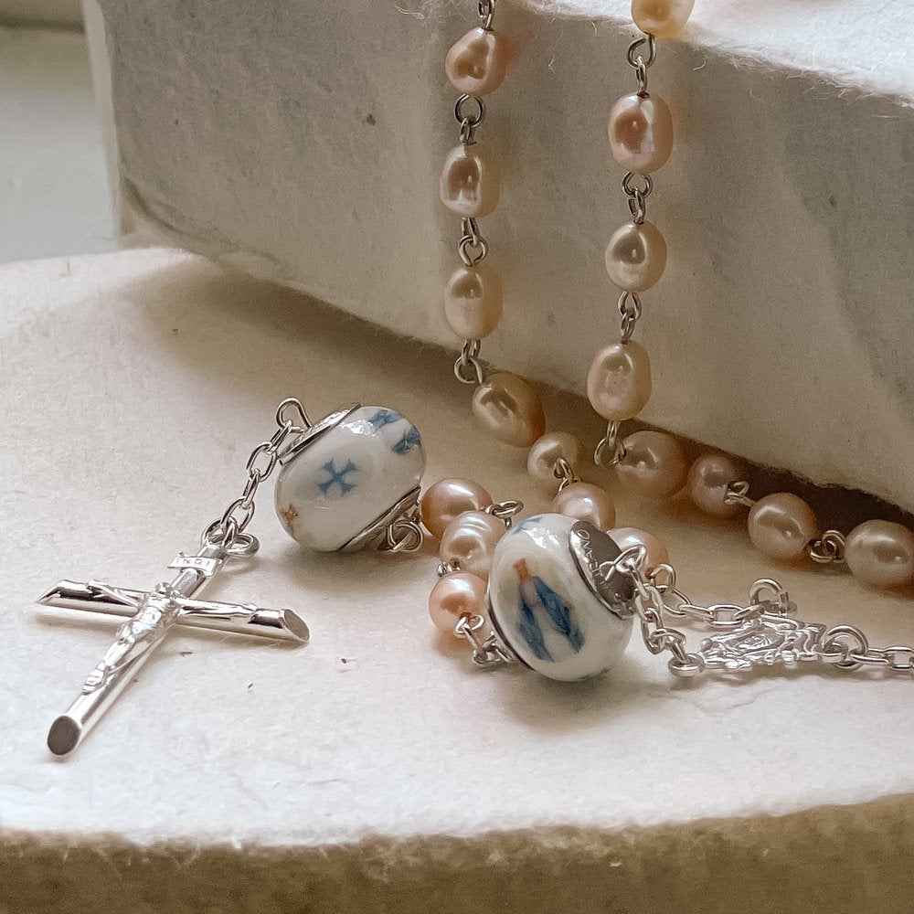 Italian Freshwater Pearl Miraculous Rosary