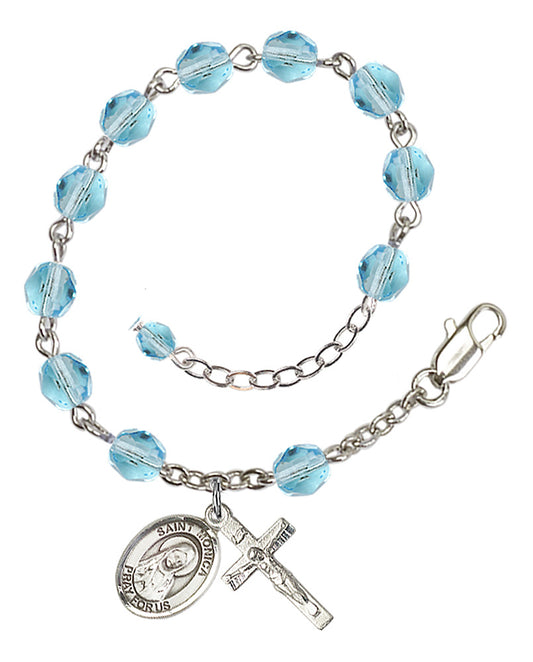 St. Monica Aqua Blue March Rosary Bracelet 6mm