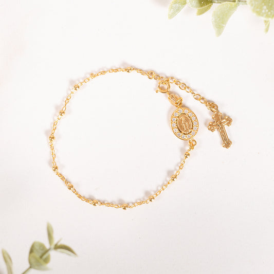 Glimmering Gold Over Sterling Italian Rosary Bracelet