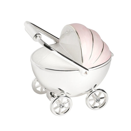 Baby Pink Rosary in Stroller Keepsake Box