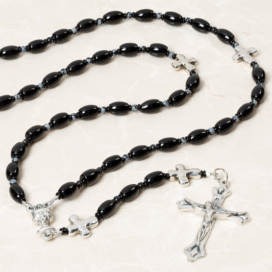 First Communion Black Rosary with Prayer Card