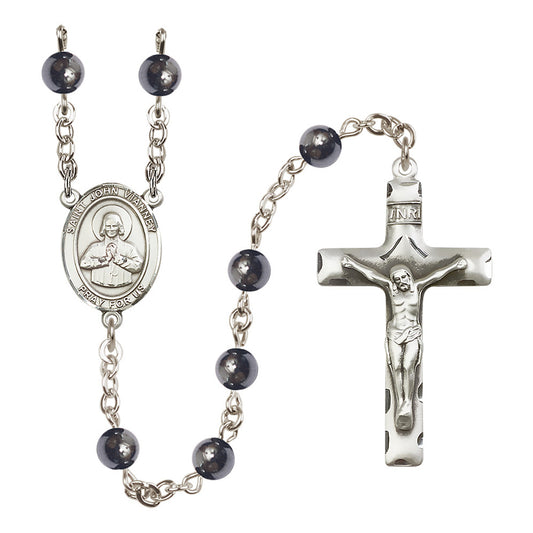 Silver Plated St. John Vianney Hematite Rosary