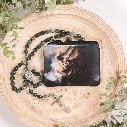 St. Jude Rosary & Rembrandt's Christ in the Storm Rosary Pouch Set